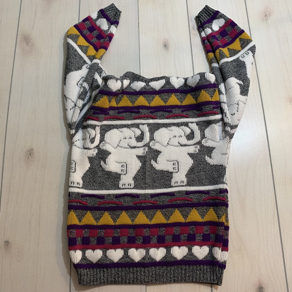 womens rose sweater elephants multi colored - Picture 4 of 5